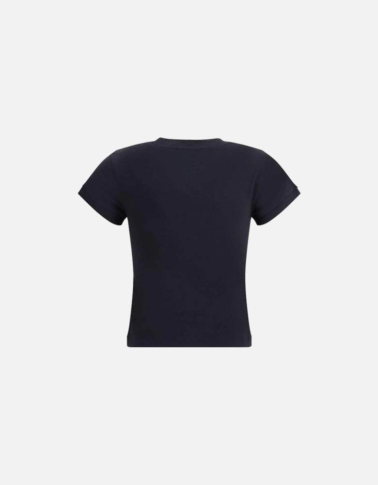 Poodle Print Cotton T-Shirt with Ribbed Crew Neck Women - Black