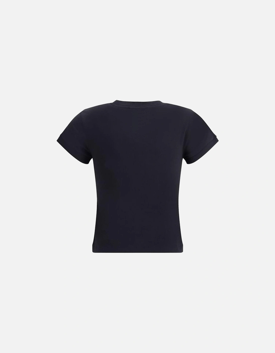 Poodle Print Cotton T-Shirt with Ribbed Crew Neck Women - Black