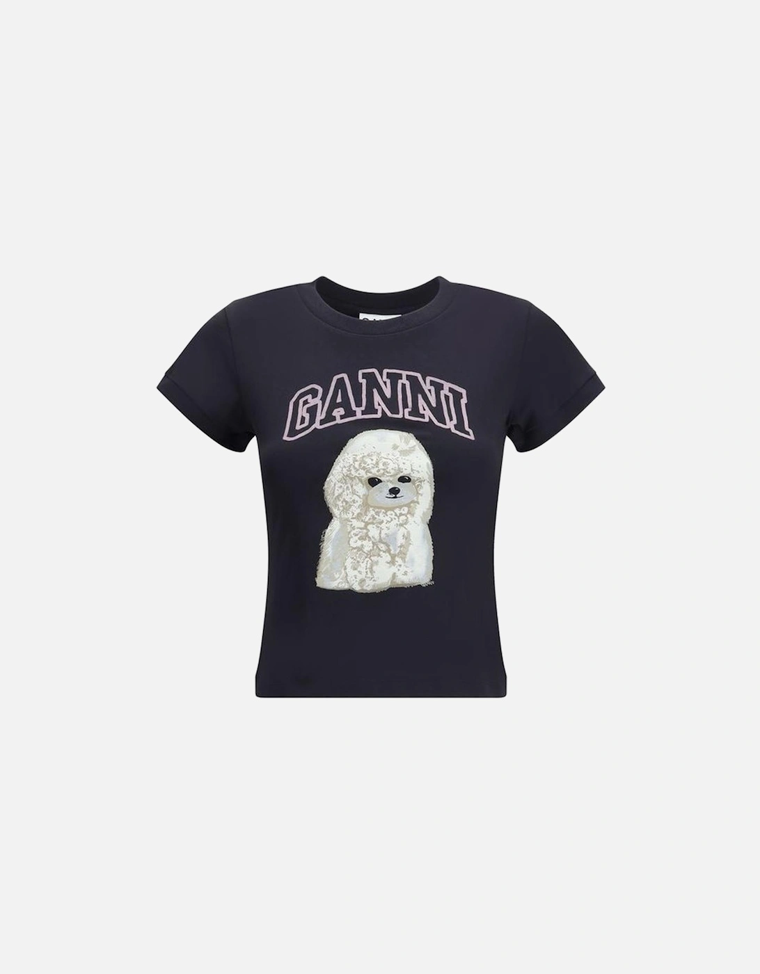 Poodle Print Cotton T-Shirt with Ribbed Crew Neck Women - Black, 3 of 2