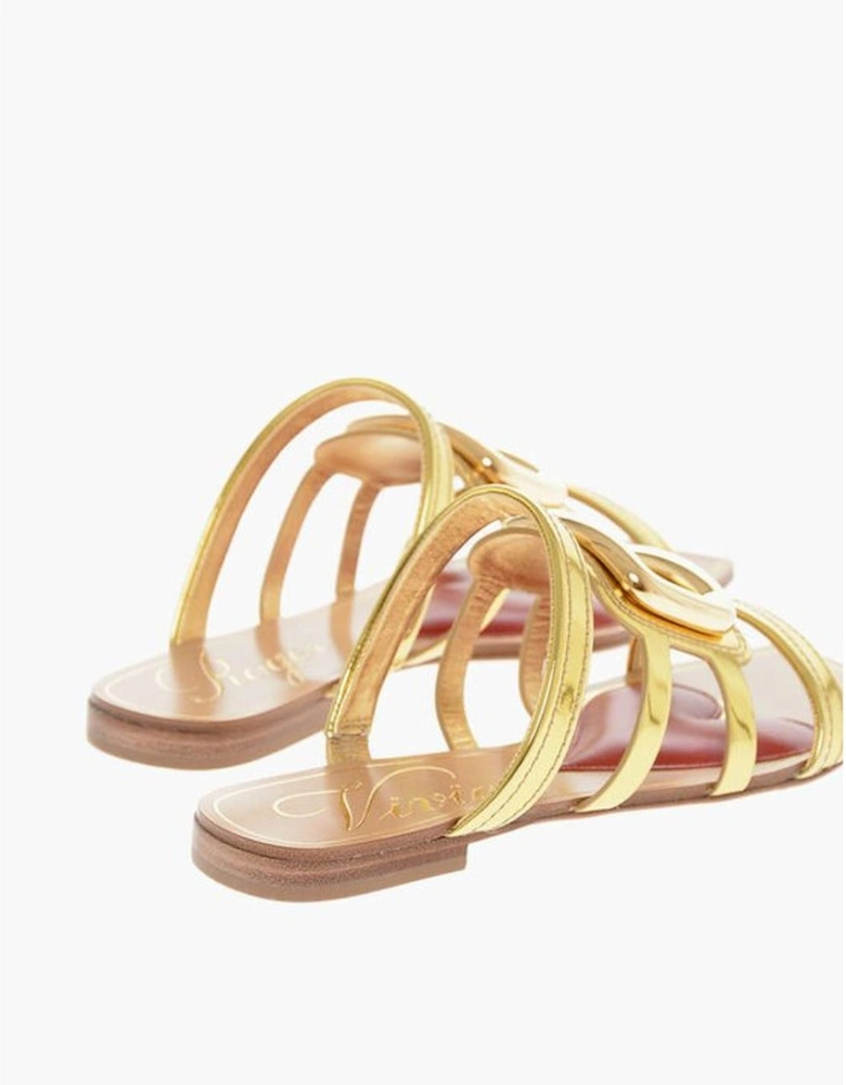 Leather Ankle Strap Buckle Sandals Women - Gold