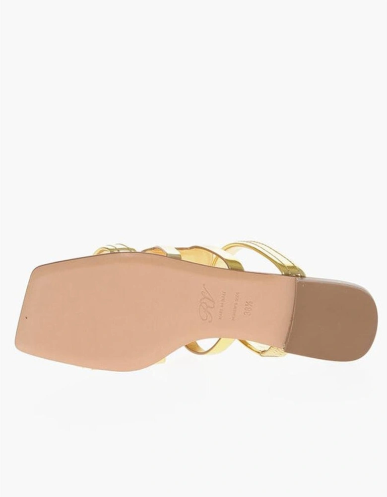 Leather Ankle Strap Buckle Sandals Women - Gold