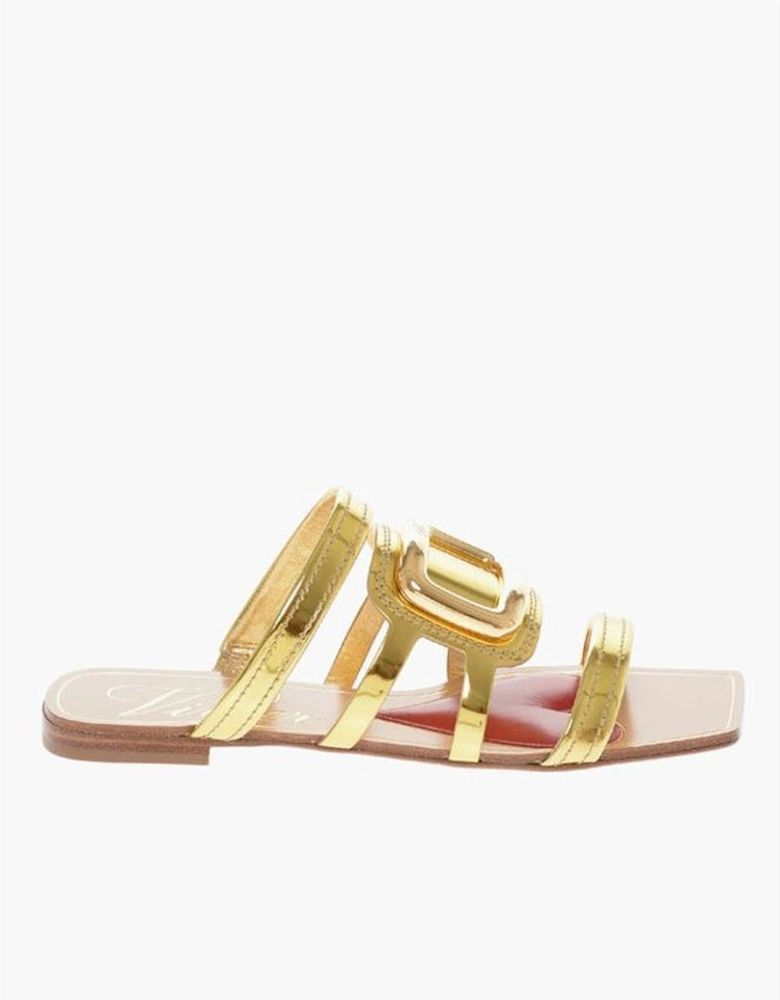 Leather Ankle Strap Buckle Sandals Women - Gold