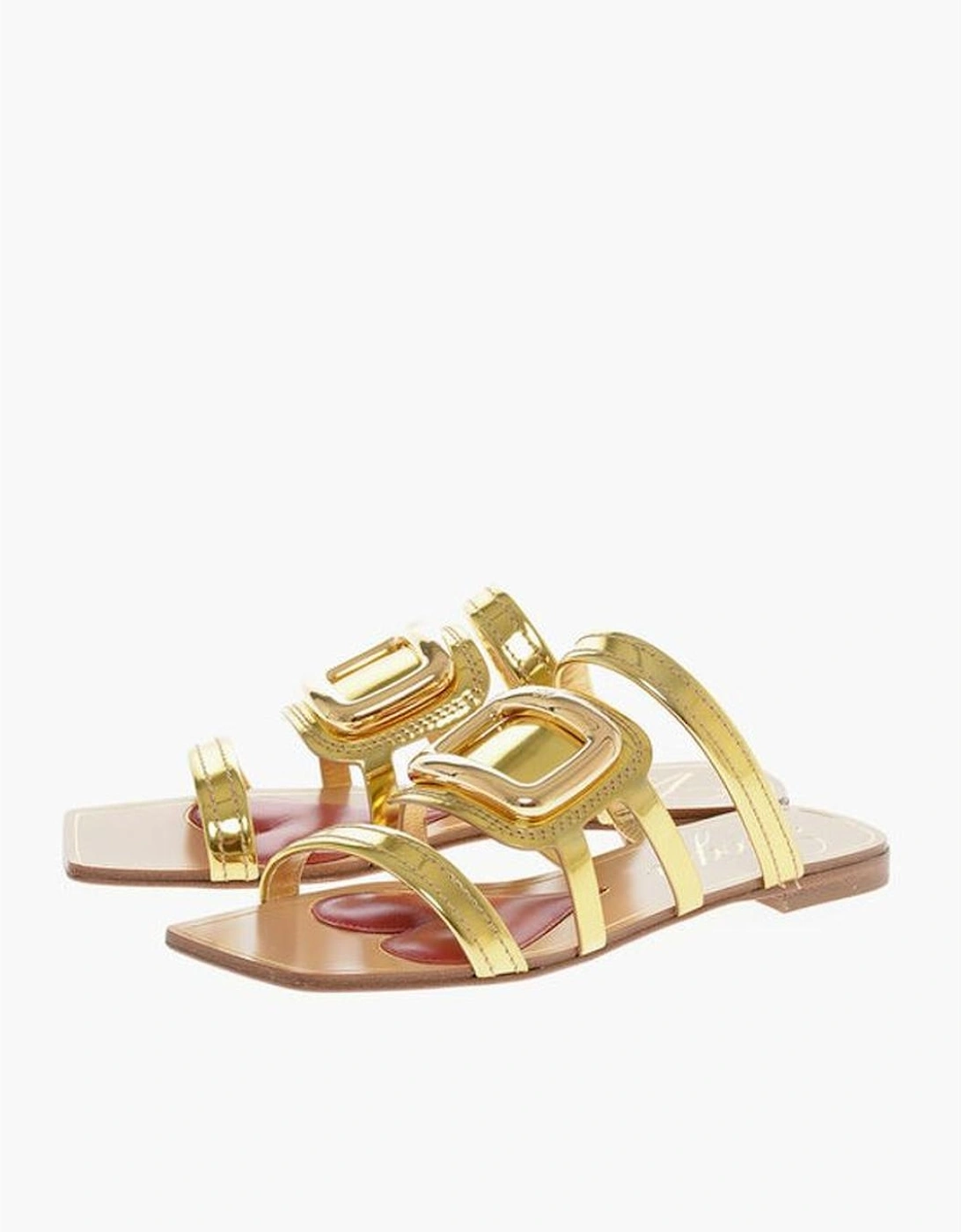 Leather Ankle Strap Buckle Sandals Women - Gold, 6 of 5