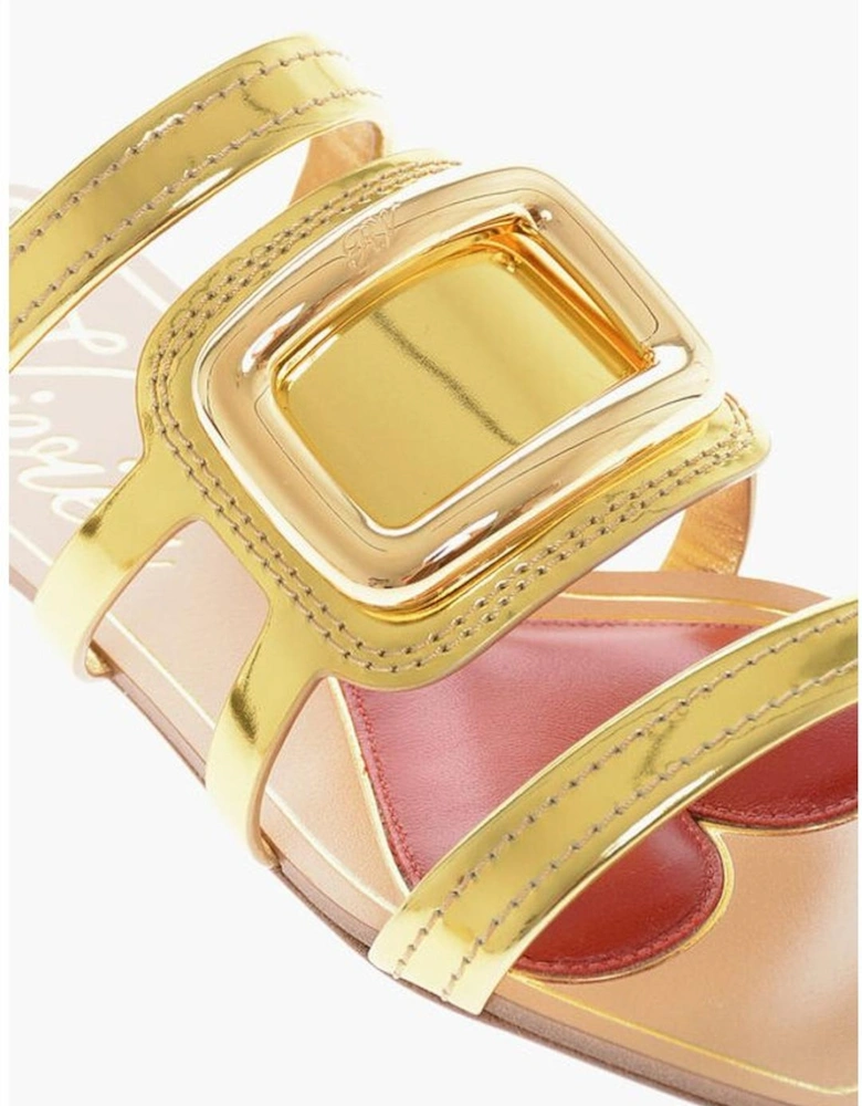 Leather Ankle Strap Buckle Sandals Women - Gold
