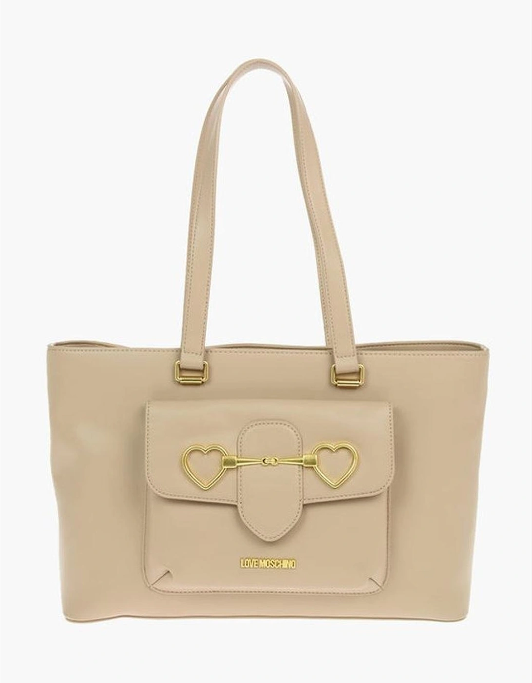 Metal Logo Double Handle Shoulder Bag Women - Beige Tote Bags, 6 of 5