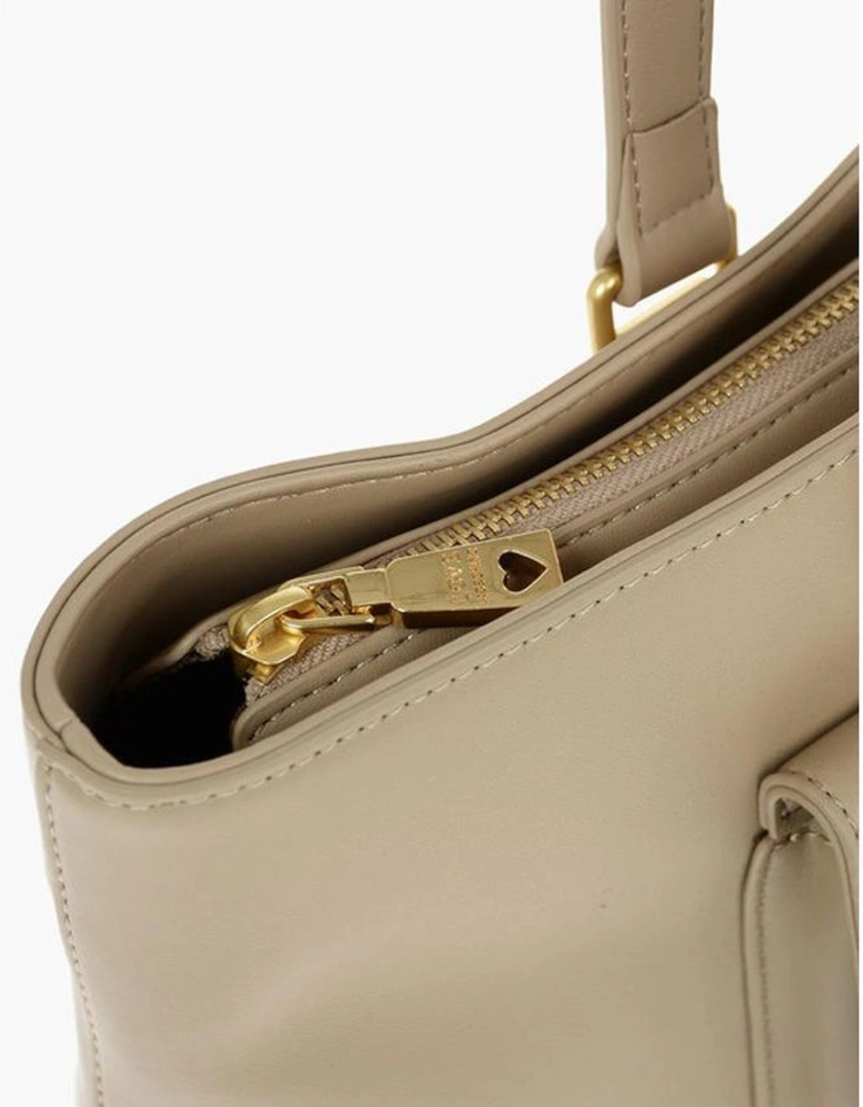 Metal Logo Double Handle Shoulder Bag Women - Beige Tote Bags