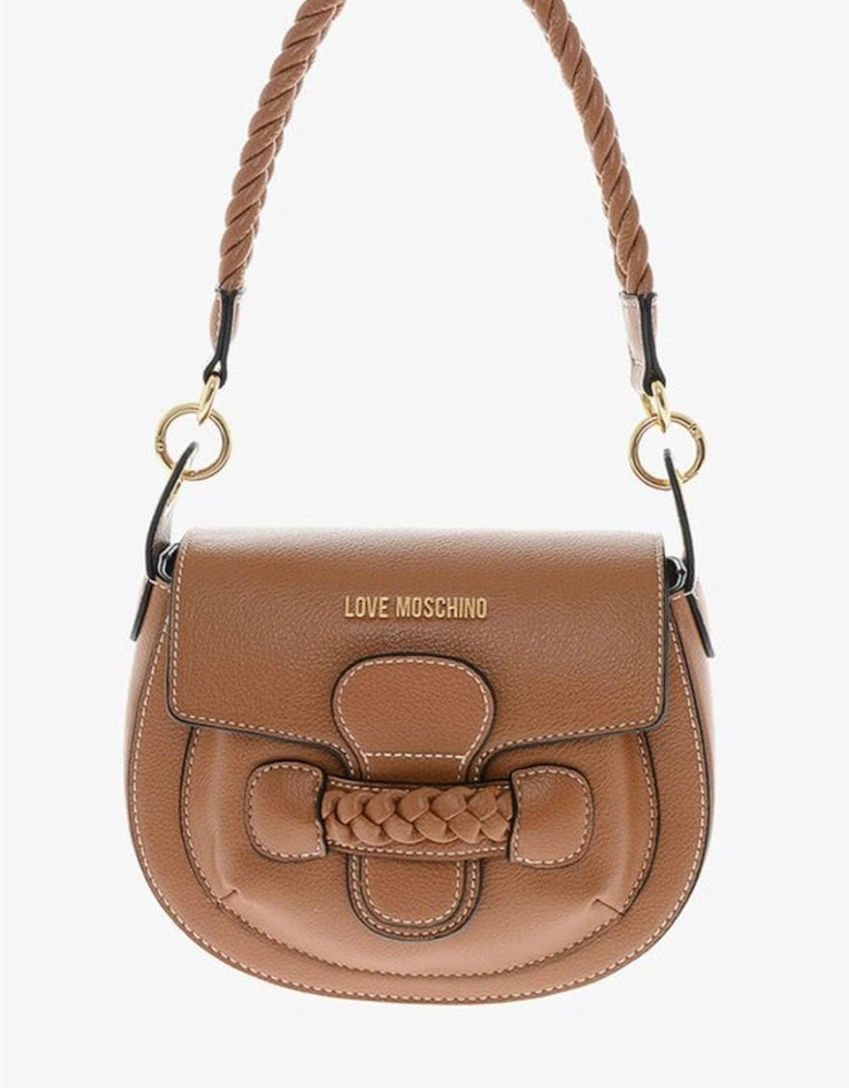 Metal Snap Button Closure Eco-Leather Shoulder Bag Women - Brown
