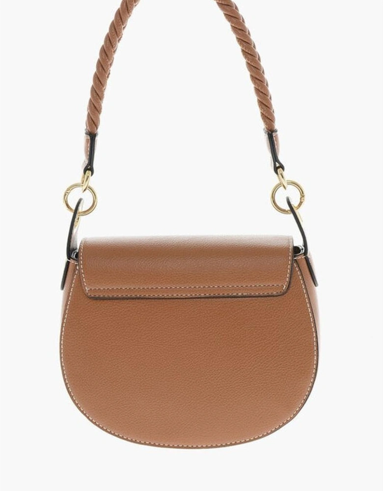 Metal Snap Button Closure Eco-Leather Shoulder Bag Women - Brown