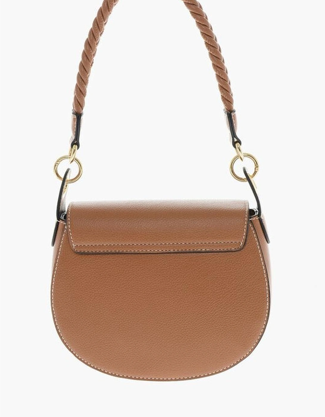 Metal Snap Button Closure Eco-Leather Shoulder Bag Women - Brown