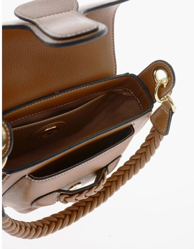 Metal Snap Button Closure Eco-Leather Shoulder Bag Women - Brown