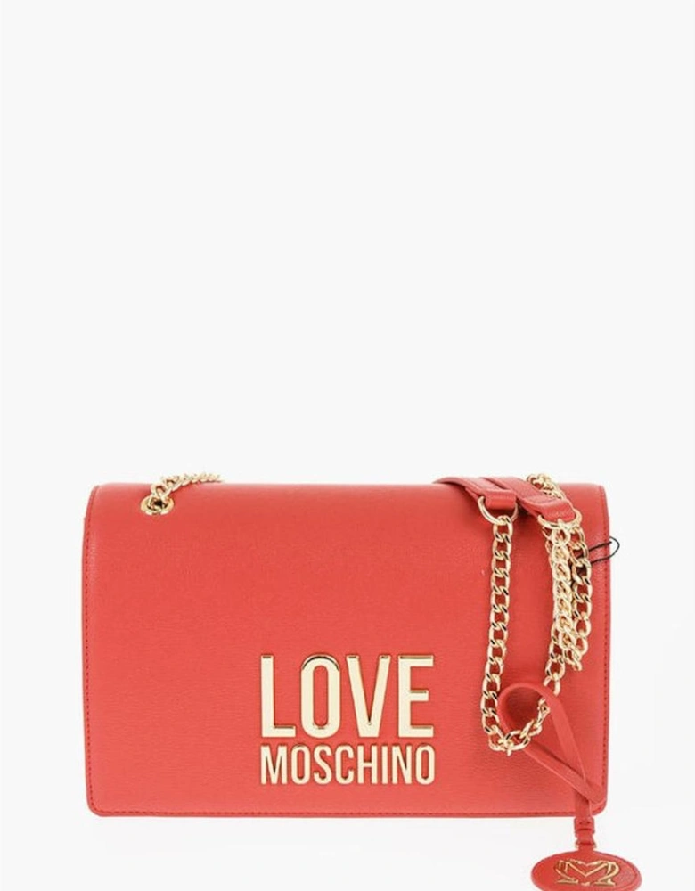 Logo Embellished Eco-Leather Shoulder Bag Women - Red