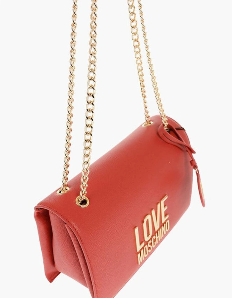 Logo Embellished Eco-Leather Shoulder Bag Women - Red