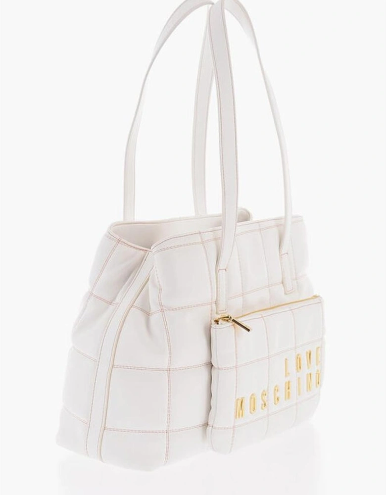 Eco-Leather Shoulder Bag with Logo and Pockets Women - White