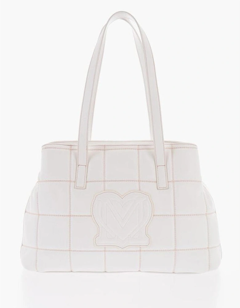 Eco-Leather Shoulder Bag with Logo and Pockets Women - White
