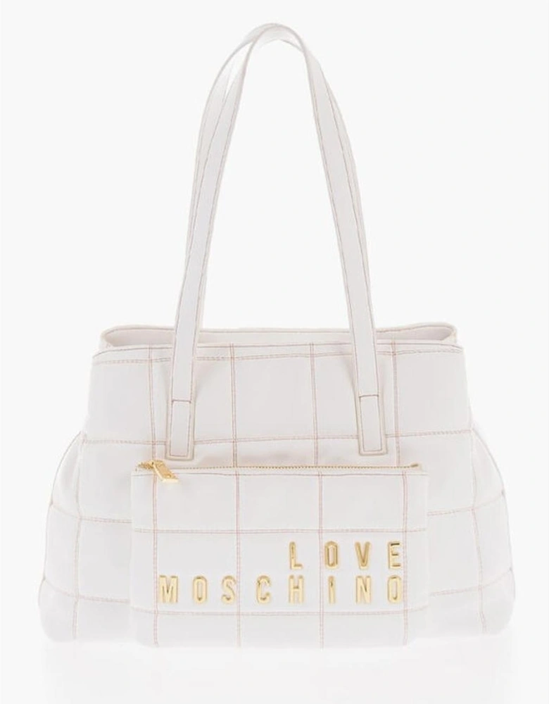 Eco-Leather Shoulder Bag with Logo and Pockets Women - White