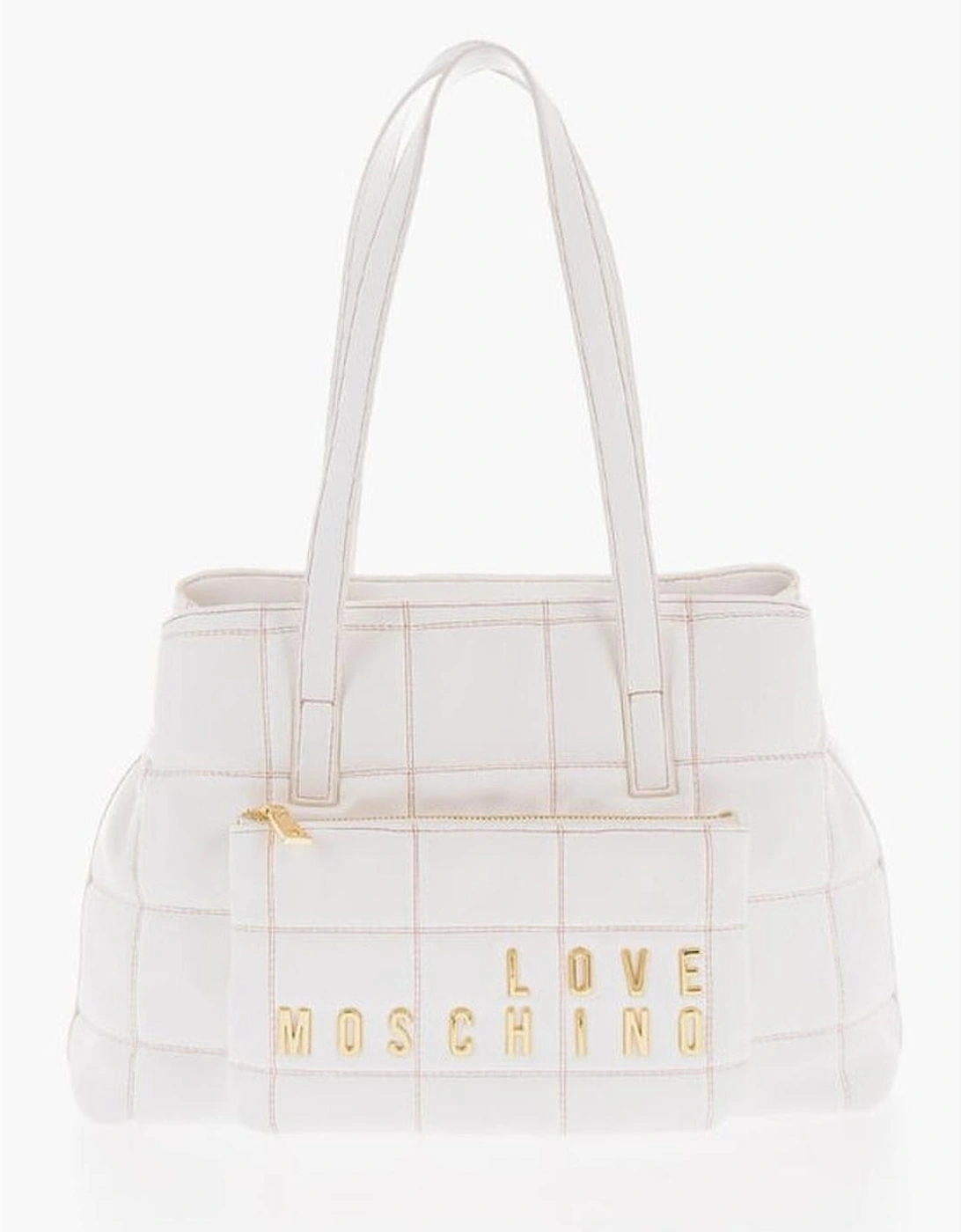 Eco-Leather Shoulder Bag with Logo and Pockets Women - White, 5 of 4