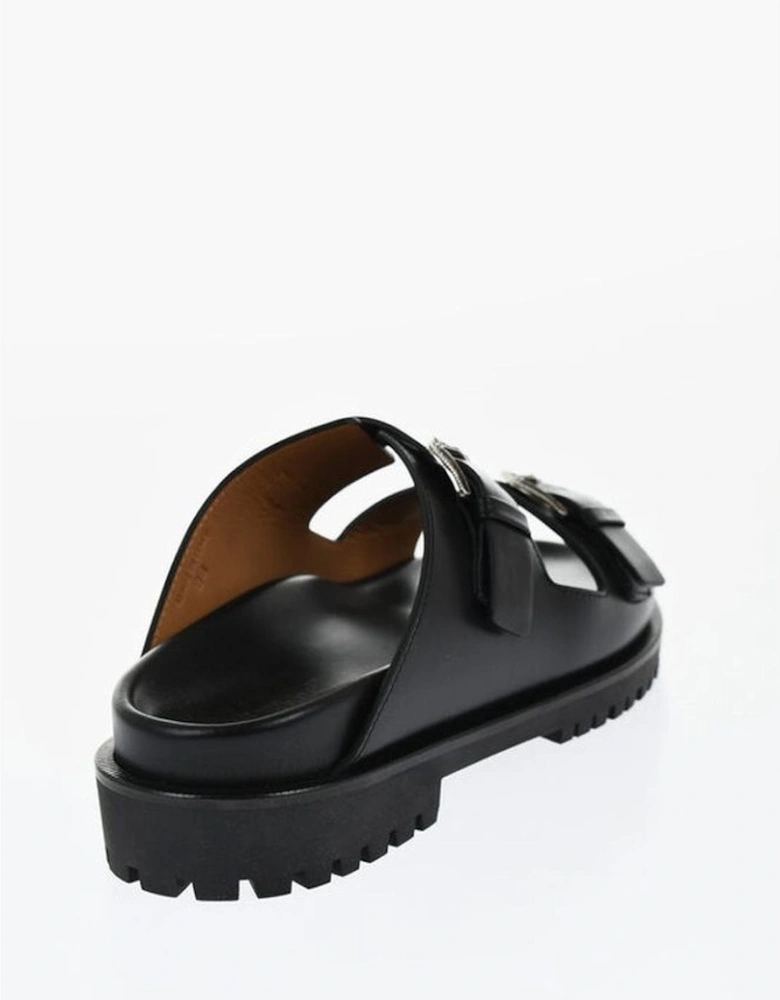 Leather Slip-On Shoes with Rubber Sole Women - Black Sandals