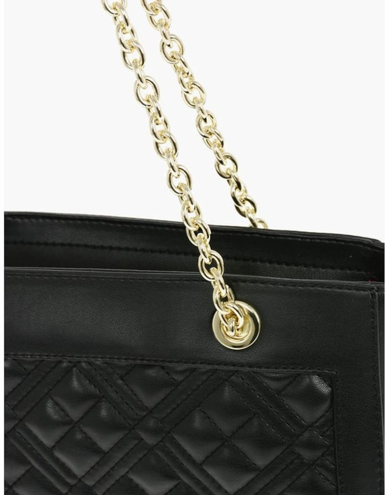 Solid Zip Closure Double Handle Shoulder Bag Women - Black Tote Bags