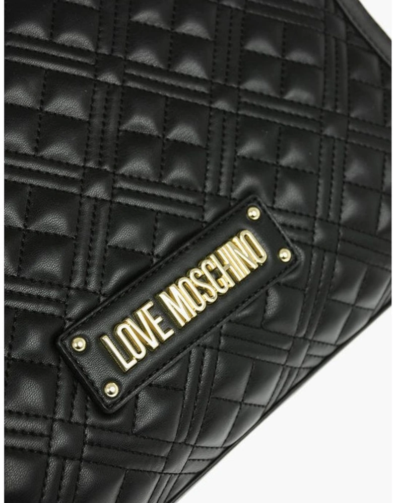 Solid Zip Closure Double Handle Shoulder Bag Women - Black Tote Bags