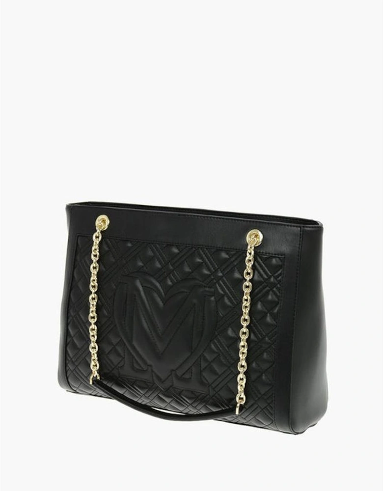 Solid Zip Closure Double Handle Shoulder Bag Women - Black Tote Bags