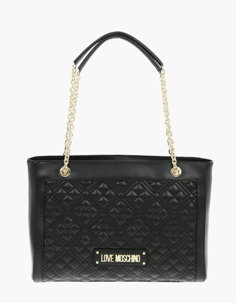 Solid Zip Closure Double Handle Shoulder Bag Women - Black Tote Bags