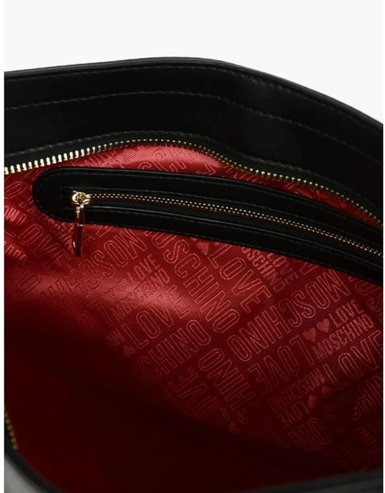 Solid Zip Closure Double Handle Shoulder Bag Women - Black Tote Bags