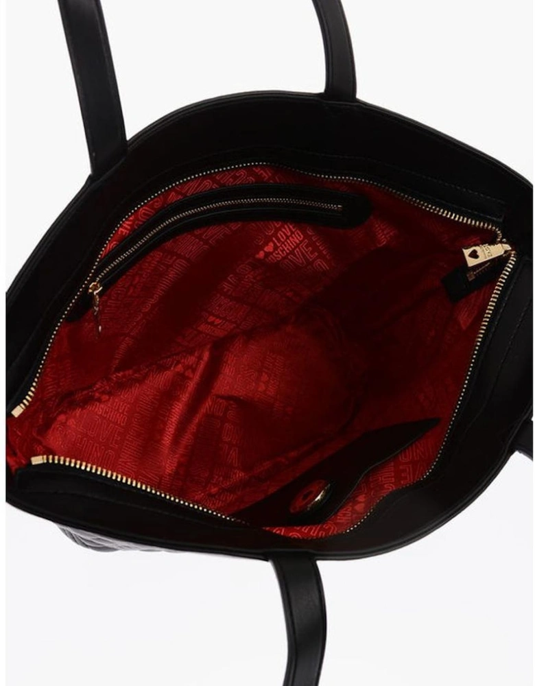 Solid Metal Double Handle Handbag Women - Black Shoulder Bags