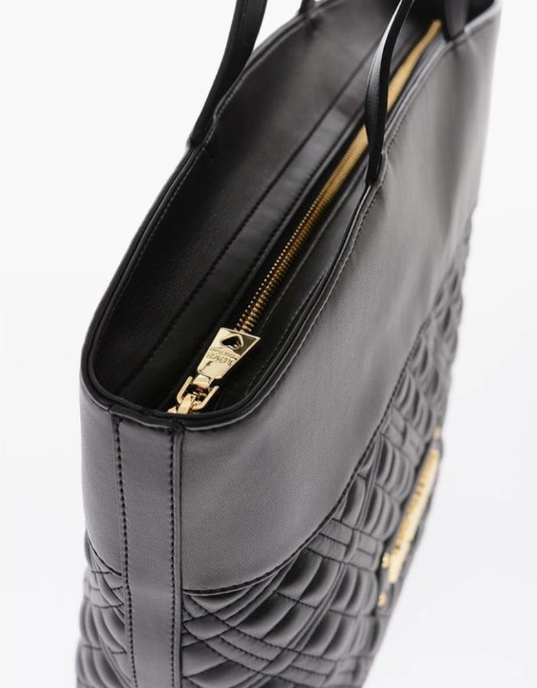 Solid Metal Double Handle Handbag Women - Black Shoulder Bags