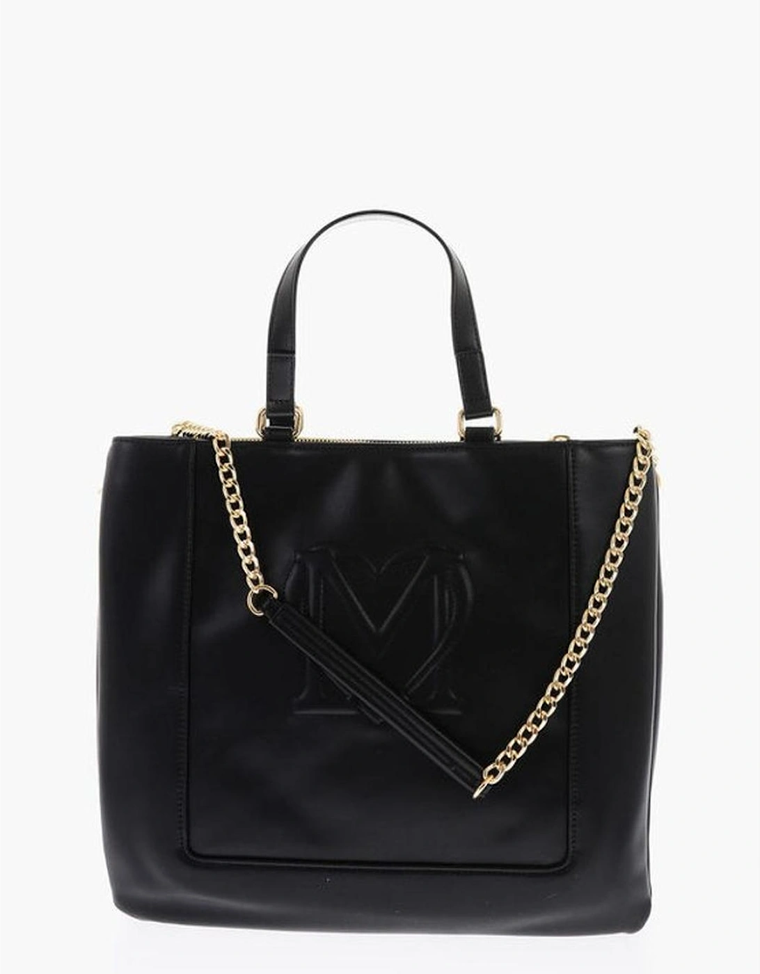 Solid Color Metal Logo Handbag with Double Handle Women - Black Tote