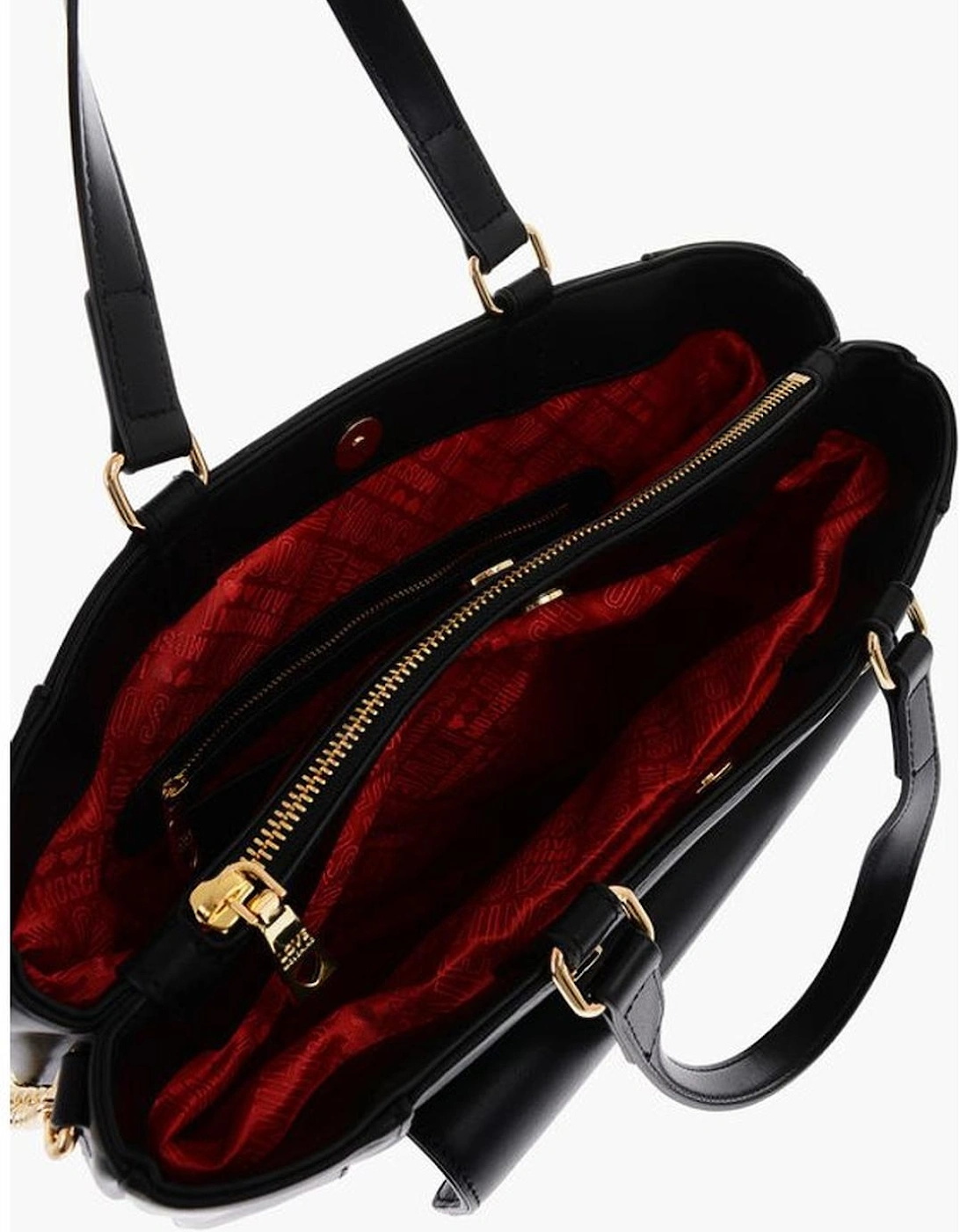Solid Color Metal Logo Handbag with Double Handle Women - Black Tote