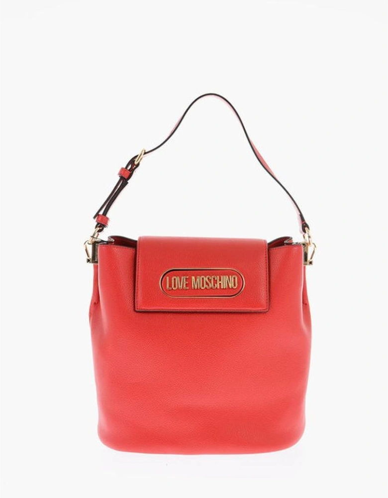 Solid Metal Logo Eco-Leather Shoulder Bag Women - Red
