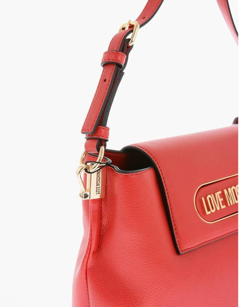 Solid Metal Logo Eco-Leather Shoulder Bag Women - Red