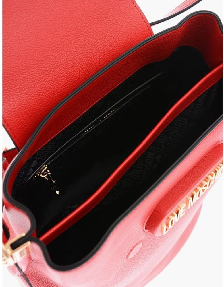 Solid Metal Logo Eco-Leather Shoulder Bag Women - Red