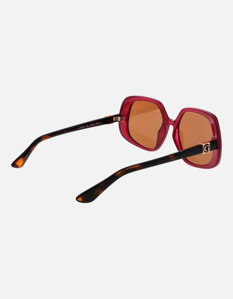 Square Full-Rim Sunglasses with Orange Lenses Women - Burgundy