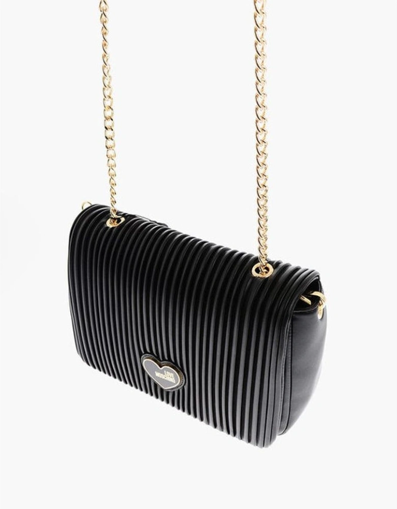 Metal Logo Eco-Leather Handbag with Removable Strap Women - Black