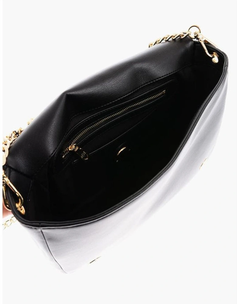 Metal Logo Eco-Leather Handbag with Removable Strap Women - Black