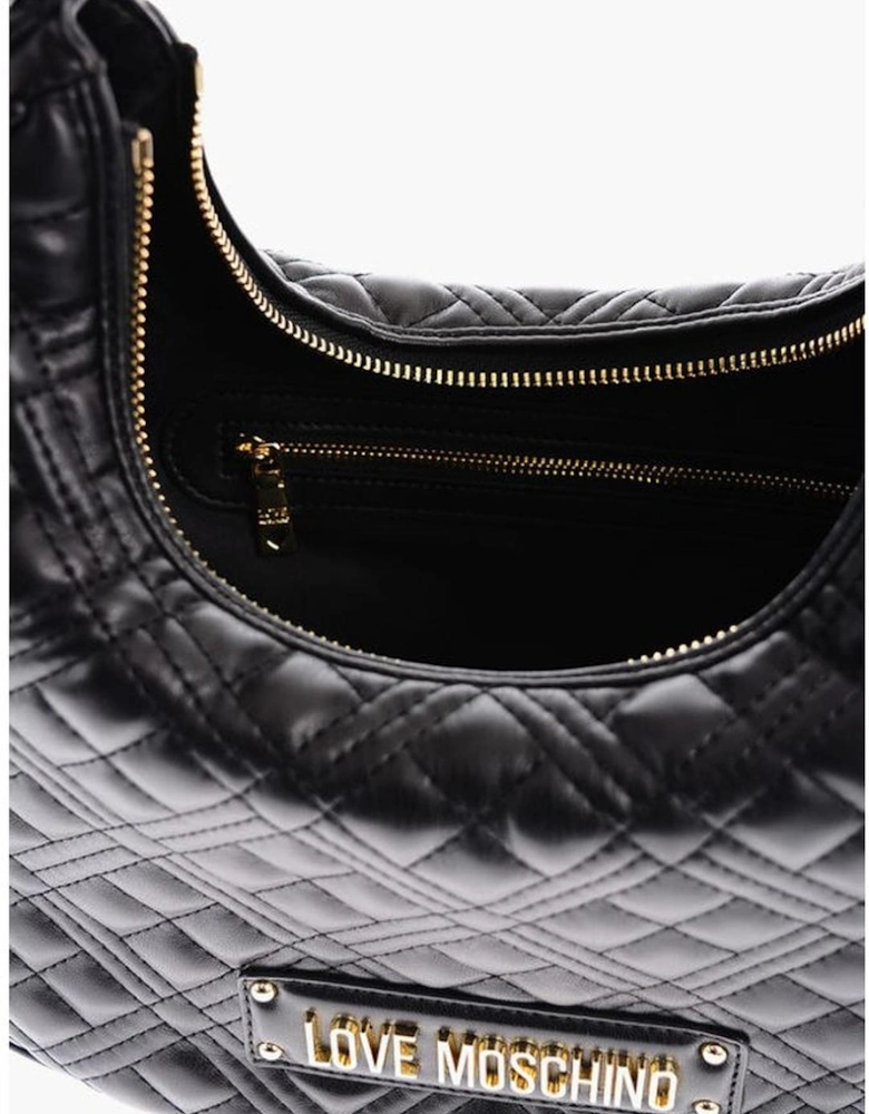 Eco-Leather Solid Shoulder Bag with Zip Closure Women - Black