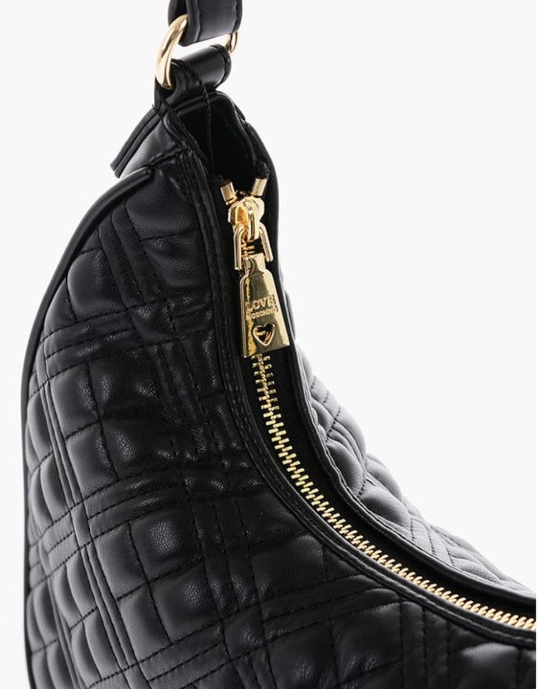 Eco-Leather Solid Shoulder Bag with Zip Closure Women - Black