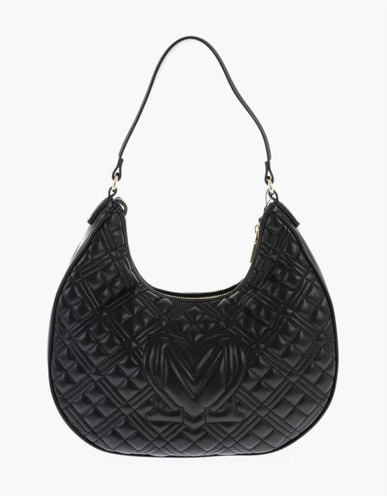 Eco-Leather Solid Shoulder Bag with Zip Closure Women - Black