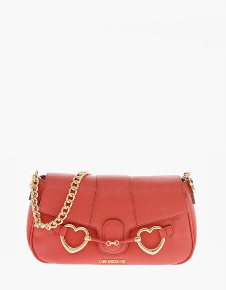 Eco-leather Solid Shoulder Bag with Adjustable Strap Women - Red