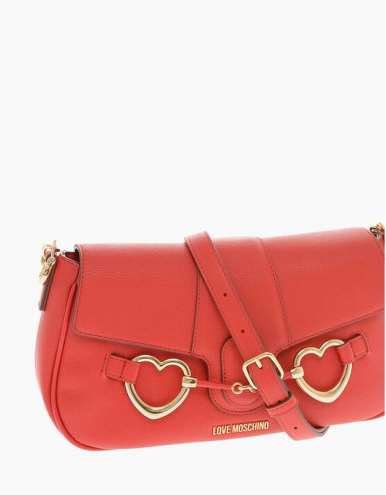 Eco-leather Solid Shoulder Bag with Adjustable Strap Women - Red