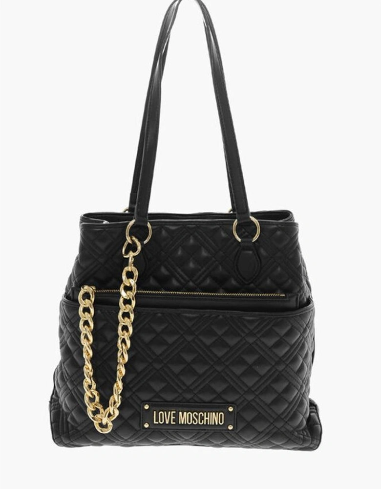 Metal Logo Handbag with Double Handle Women - Black Tote Bags