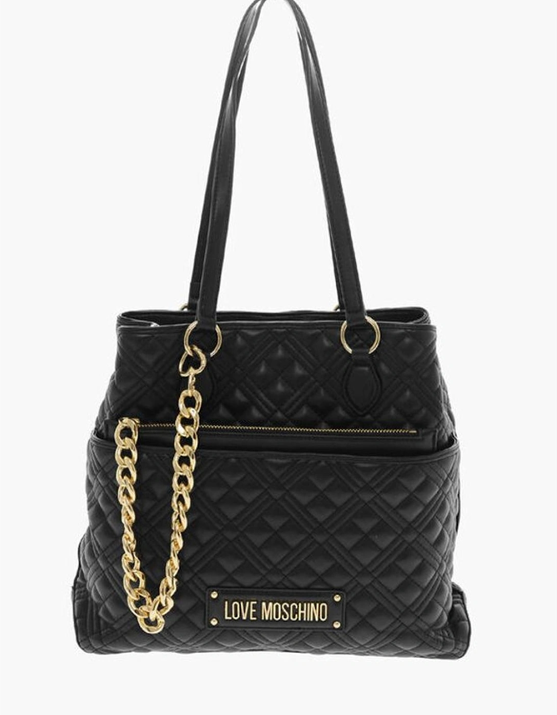 Metal Logo Handbag with Double Handle Women - Black Tote Bags, 6 of 5