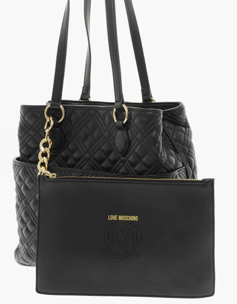 Metal Logo Handbag with Double Handle Women - Black Tote Bags