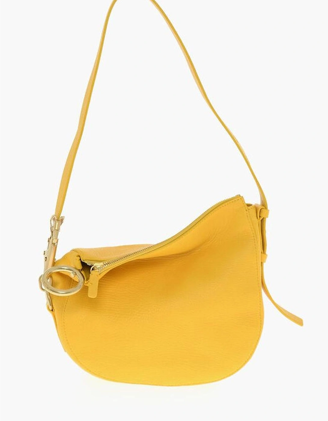 Leather Shoulder Bag with Zip Closure Women - Yellow, 5 of 4