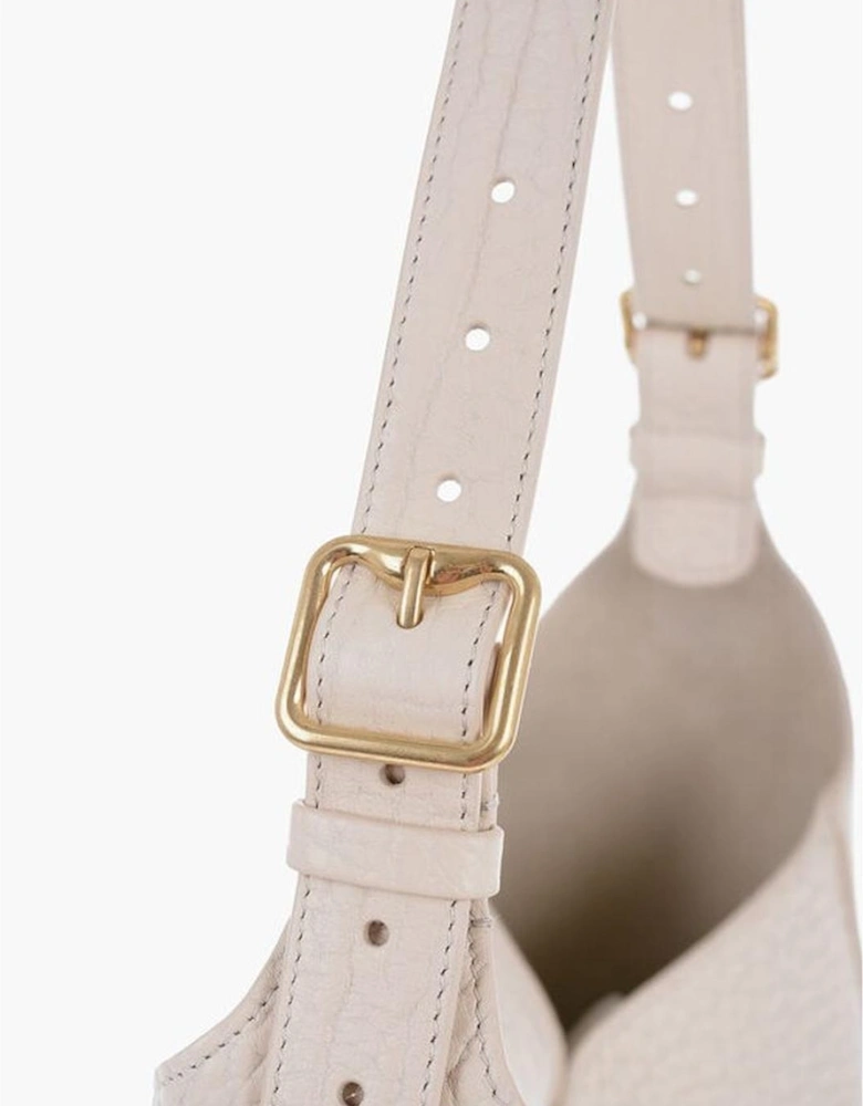 Textured Leather Shoulder Bag with Adjustable Strap Women - White