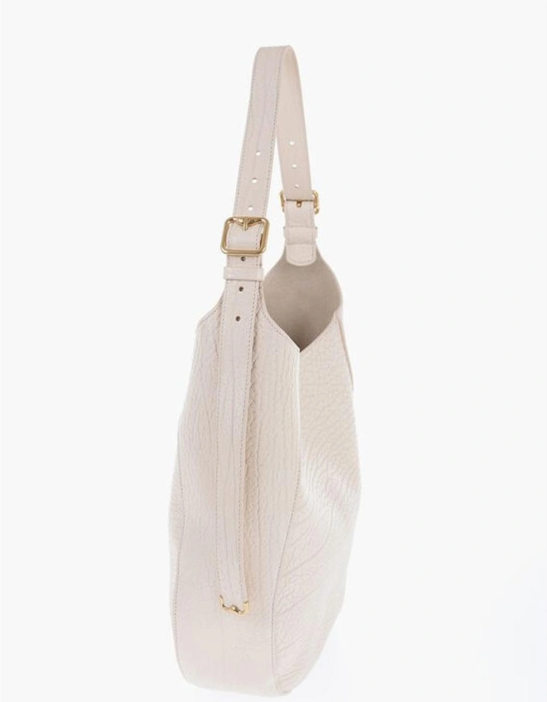 Textured Leather Shoulder Bag with Adjustable Strap Women - White