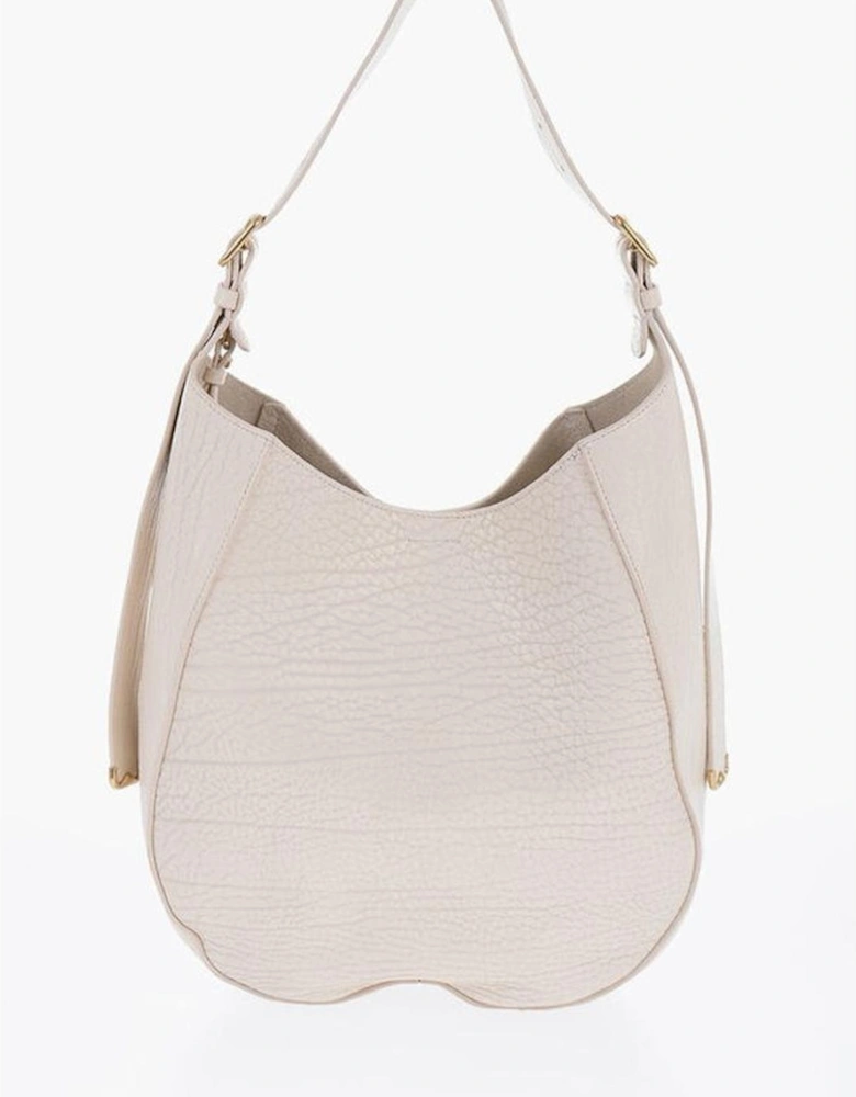 Textured Leather Shoulder Bag with Adjustable Strap Women - White