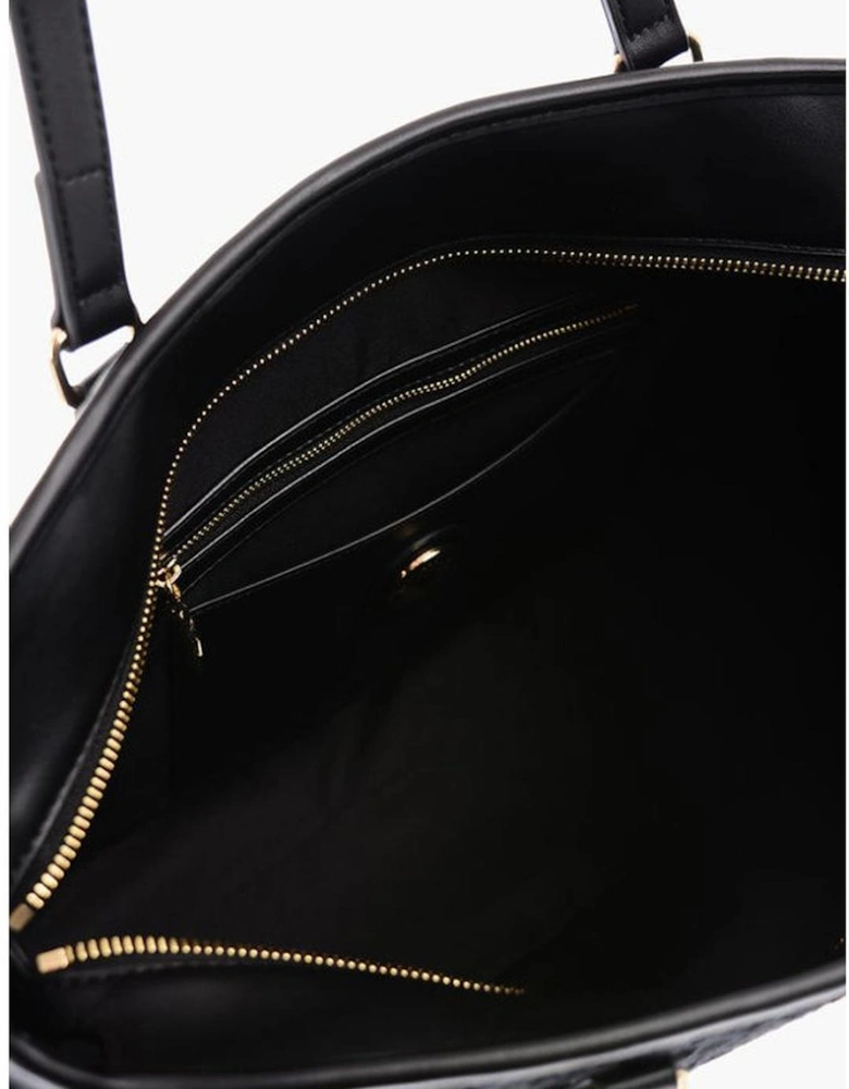 Logo Zip Closure Handbag with Double Handle Women - Black Shoulder