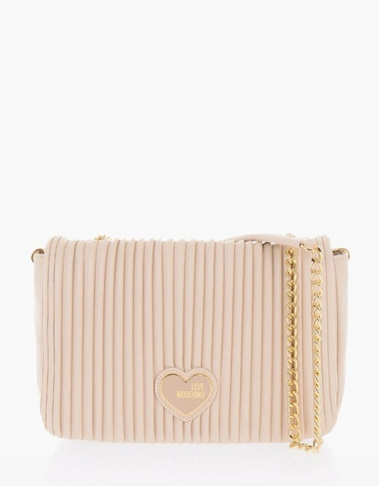 Eco-Leather Solid Shoulder Bag with Logo Women - Beige